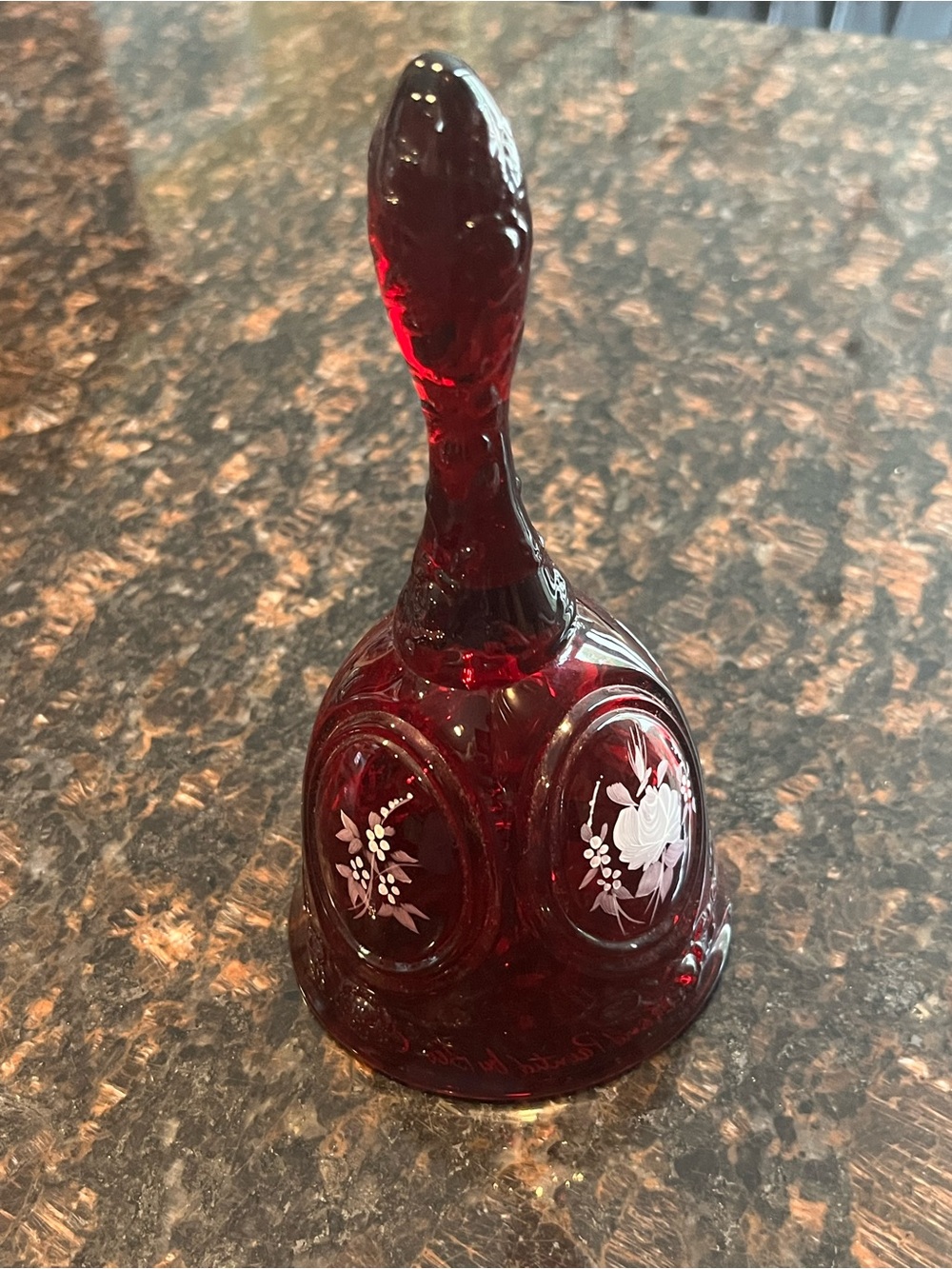 Fenton hand painted ruby red glass bell